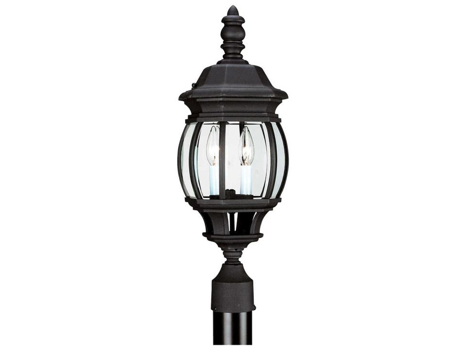 Wynfield 2-Light Outdoor Post Lantern in Black with Clear Beveled Glass