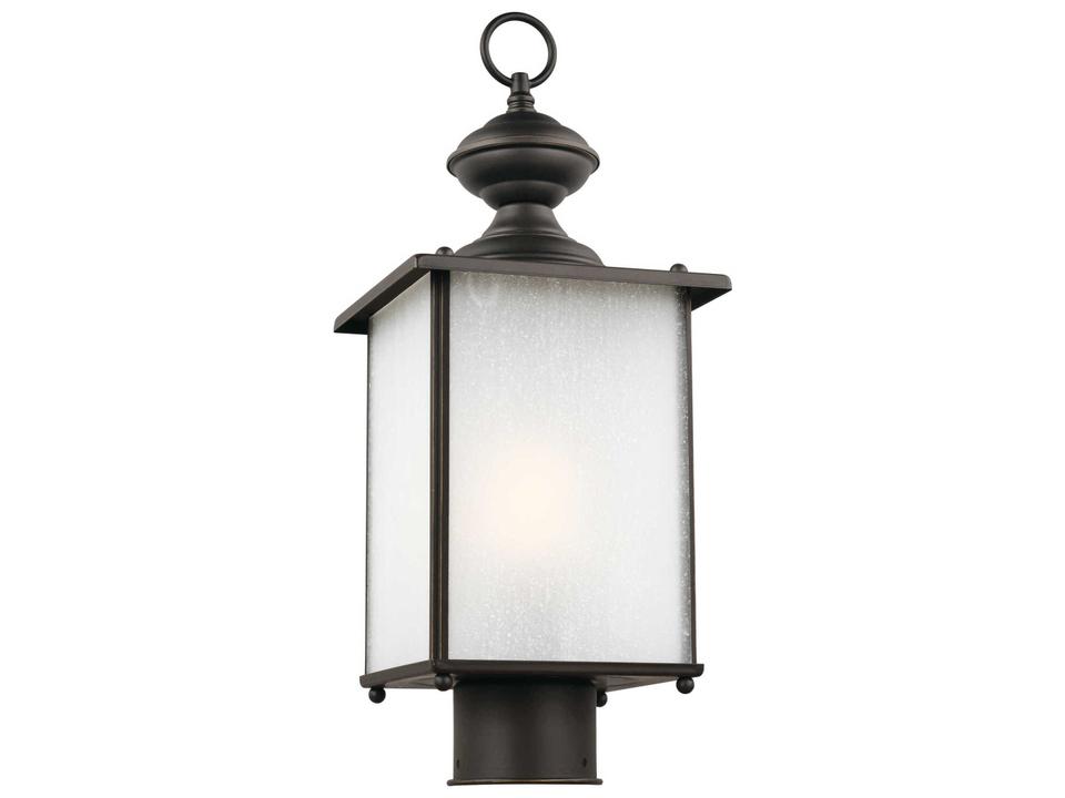 Jamestowne 1-Light Outdoor Post Lantern in Antique Bronze with Frosted Seeded Glass