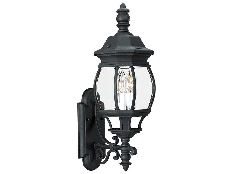 Wynfield 2-Light Outdoor Wall Lantern in Black with Clear Beveled Glass