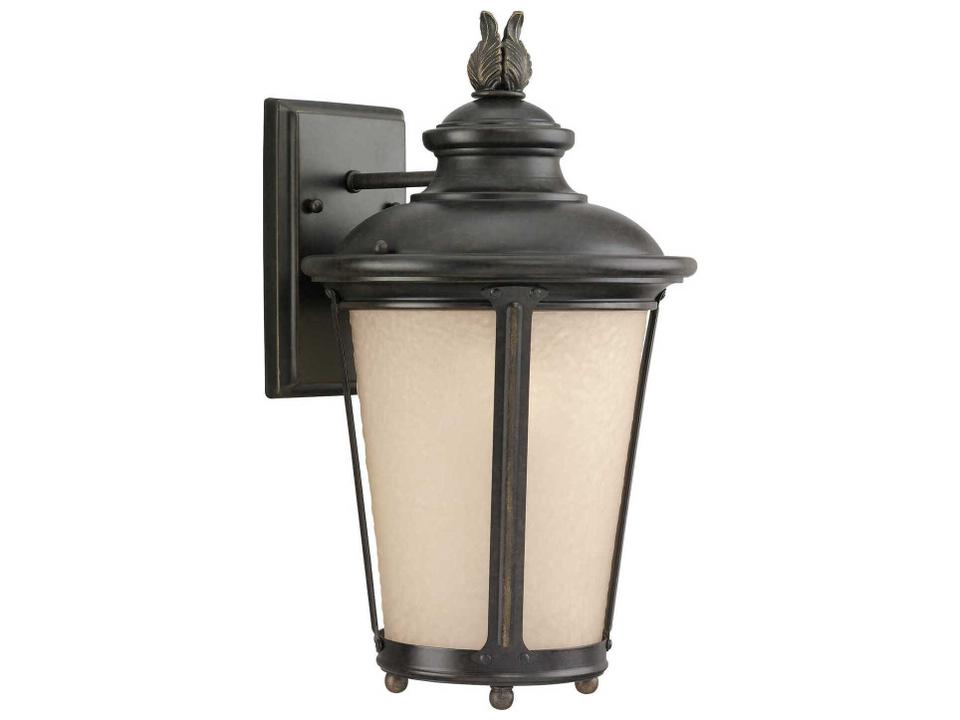 Cape May 1-Light Outdoor Wall Sconce in Burled Iron with Amber Glass