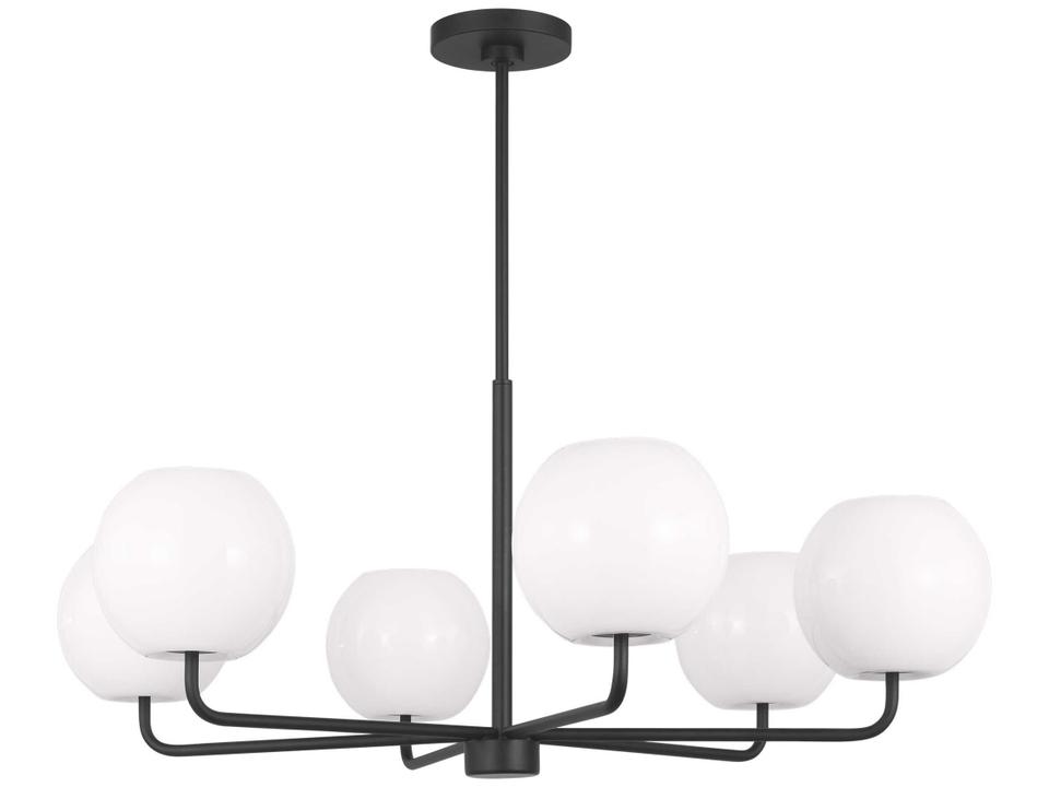 Rory 6-Light Chandelier in Midnight Black with Opal Glass Shades