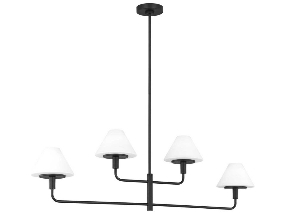 Mendota 4-Light Linear Chandelier in Midnight Black with Opal Etched Glass