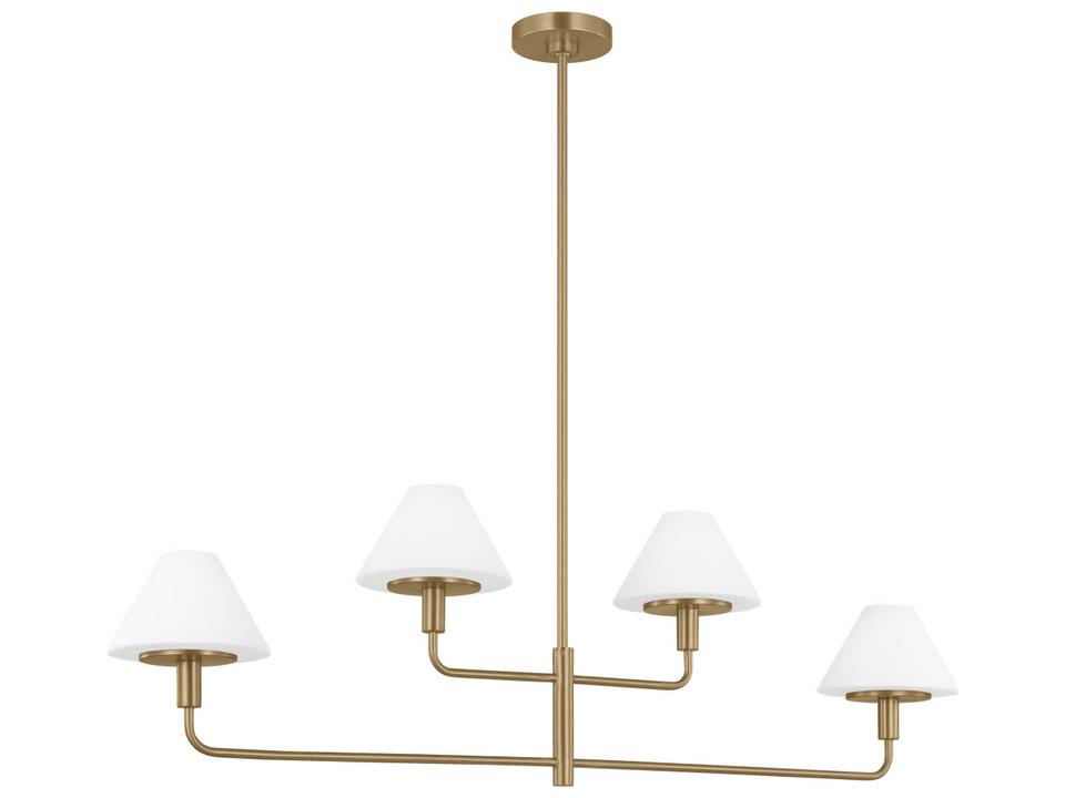 Mendota 4-Light Linear Chandelier in Satin Brass with Opal Etched Glass