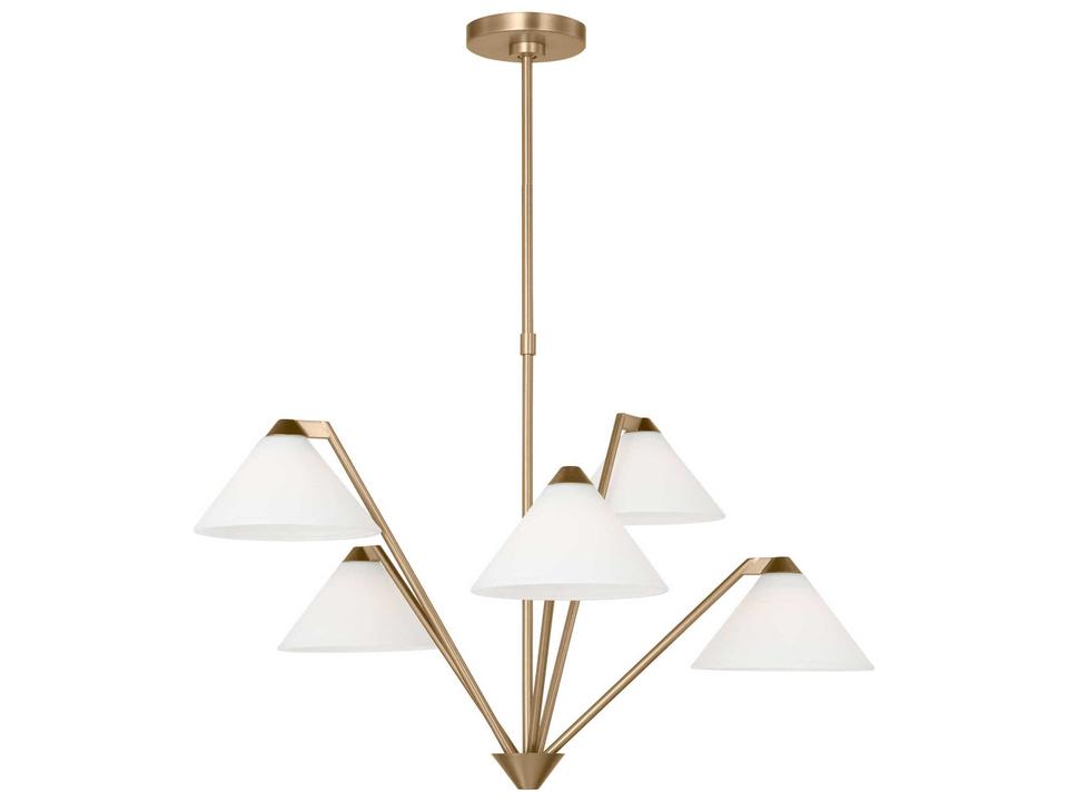 5-Light Werley Chandelier in Satin Brass with Milk Glass Shades