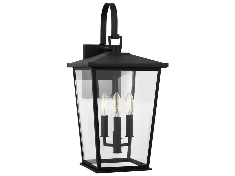 Linton 3-Light Outdoor Wall Lantern in Textured Black