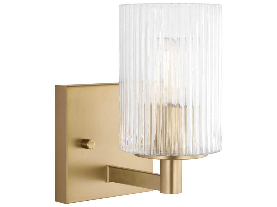 Lando 1-Light Wall Sconce in Satin Brass with Fluted Glass Shade