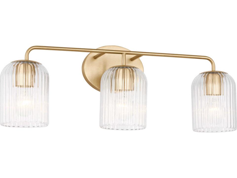 Eisele 3-Light Vanity Light in Satin Brass with Clear Ribbed Glass