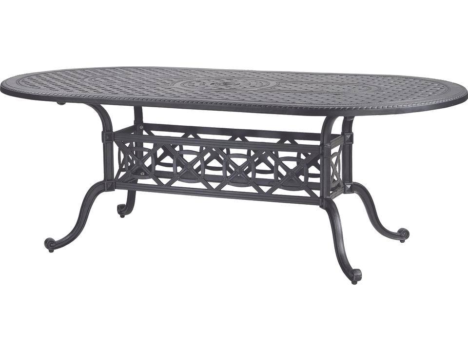 Grand Terrace 86x42 Inch Cast Aluminum Oval Dining Table with Umbrella Hole