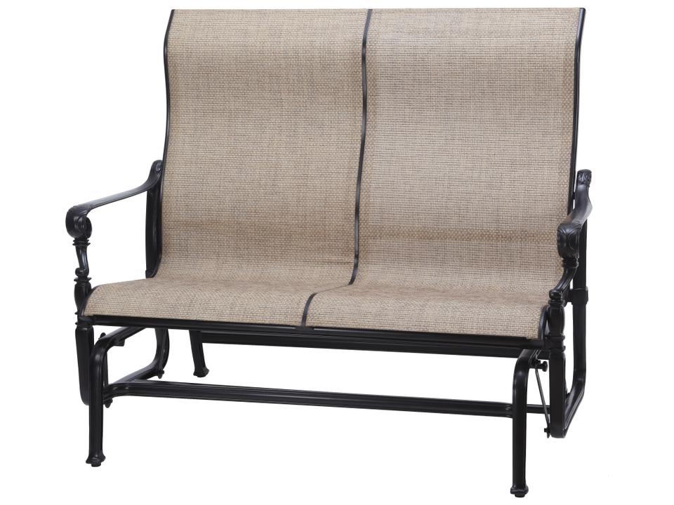 Grand Terrace Sling Cast Aluminum High Back Loveseat Glider