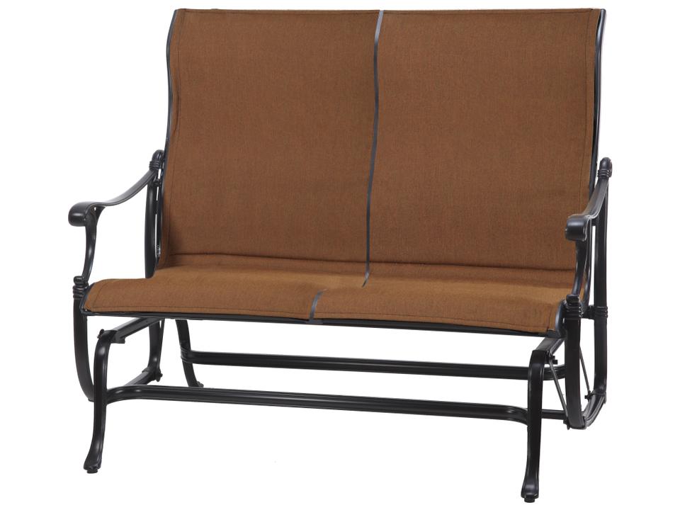 Michigan Padded Sling Cast Aluminum High Back Patio Loveseat Glider