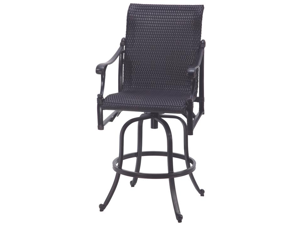 Michigan Woven Cast Aluminum Swivel Bar Height Armchair in Vintage with Chestnut