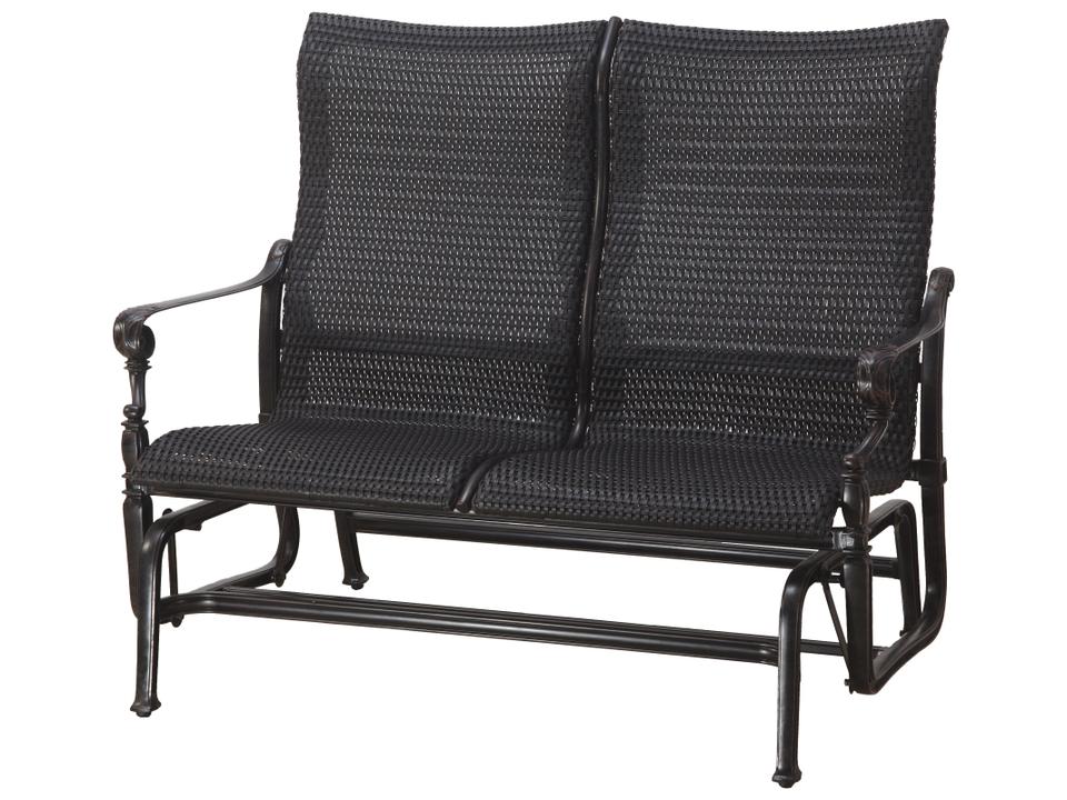 Grand Terrace Woven High Back Loveseat Glider in Cast Aluminum