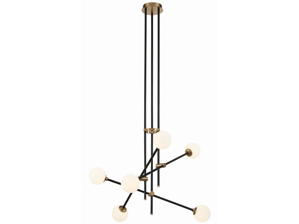 Cosmet 6-Light Coal Black and Aged Brass Chandelier with Glass Globes