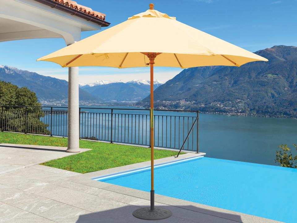 131 9 Foot Octagon Wood Manual Lift Patio Umbrella