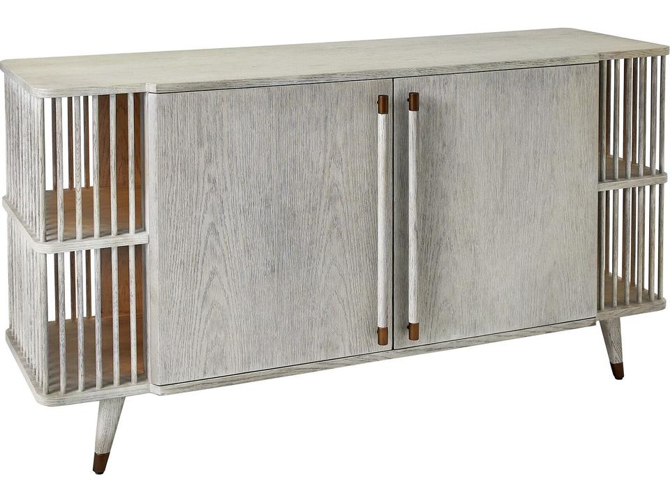 Arbor Media Console Whitewashed Oak Wood 61 Inch