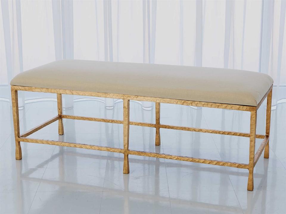 Quad Pod Gold Leaf Iron Upholstered Accent Bench
