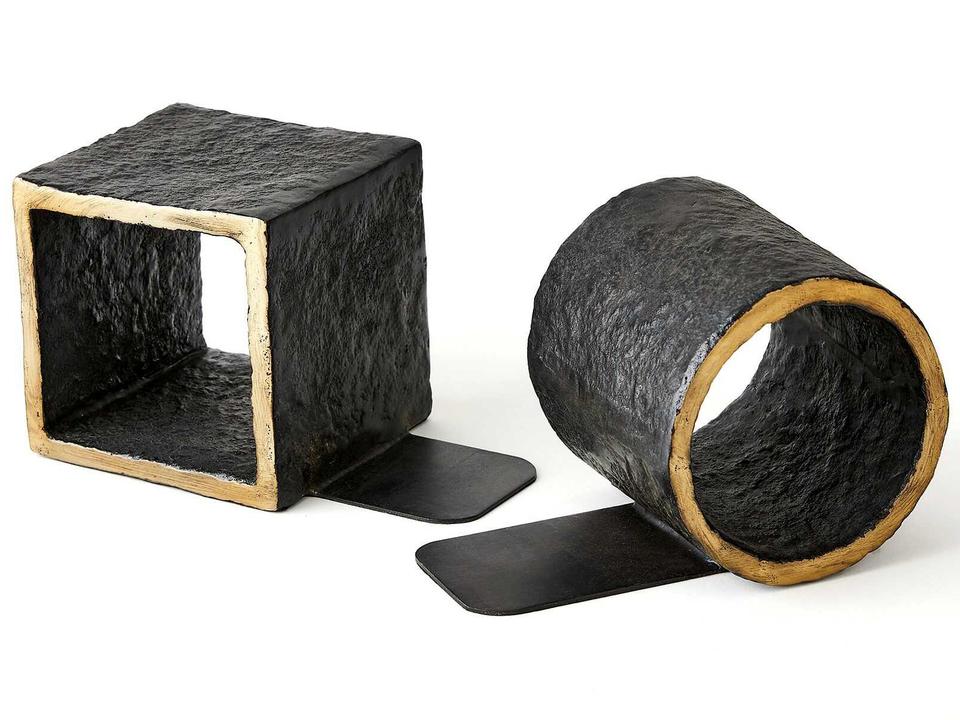 Geometry Iron and Gold Bookends Decorative Pair