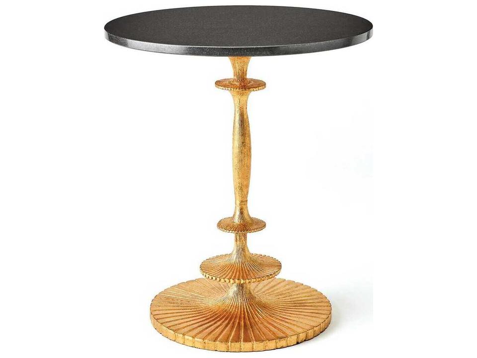 Fluted Round Granite Gold Leaf End Table