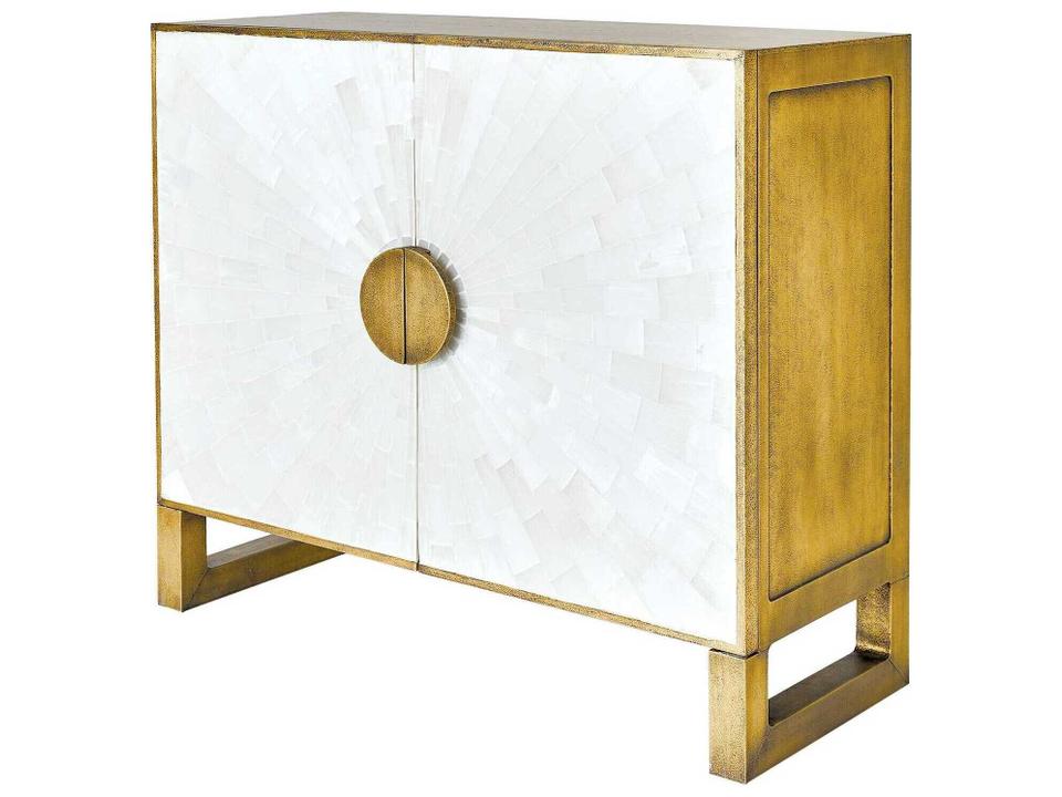 Gypsum Accent Cabinet with Selenite Panels Antique Satin Brass