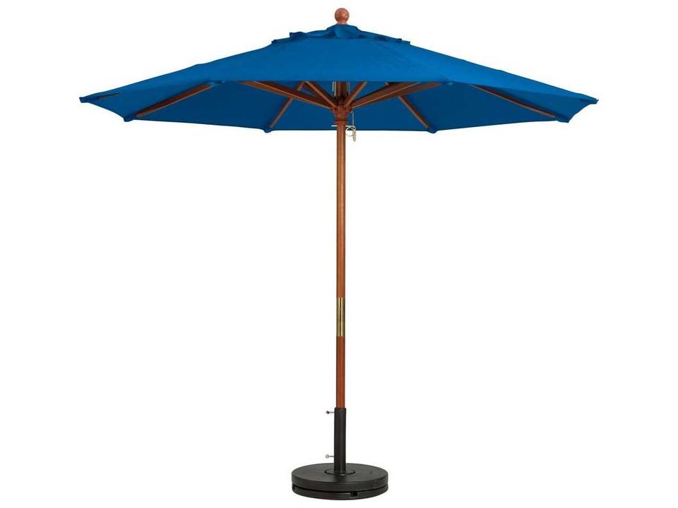 Market Wood 9 Foot Round Market Umbrella in Pacific Blue