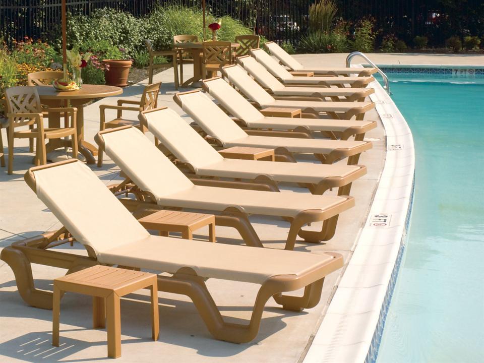 Marina Sling Resin Teakwood Outdoor Lounge Set in Khaki