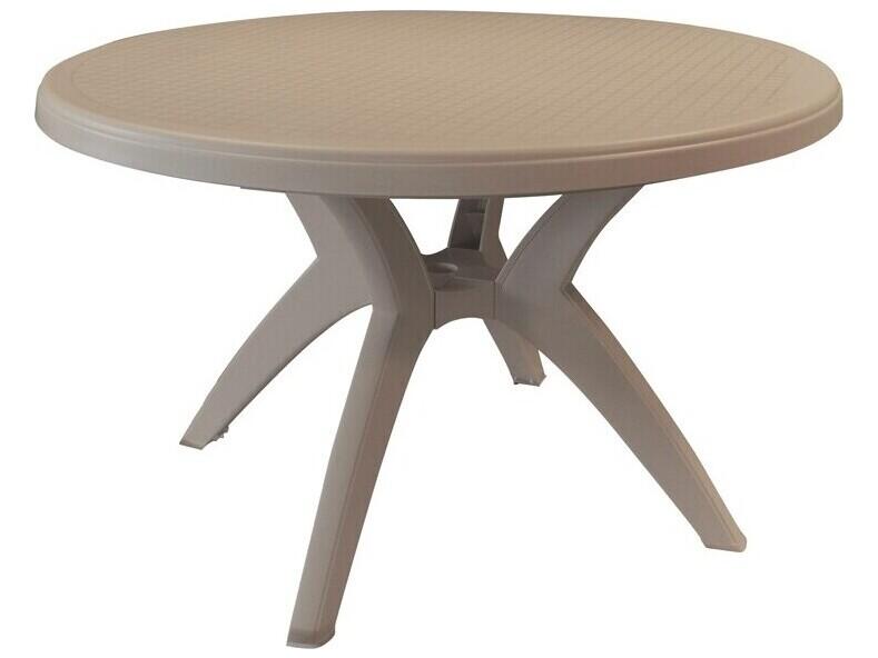 Ibiza 46 Inch Round Resin Dining Table with Umbrella Hole in French Taupe