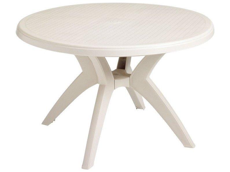 Ibiza 46-Inch Round Resin Dining Table with Umbrella Hole in Sandstone
