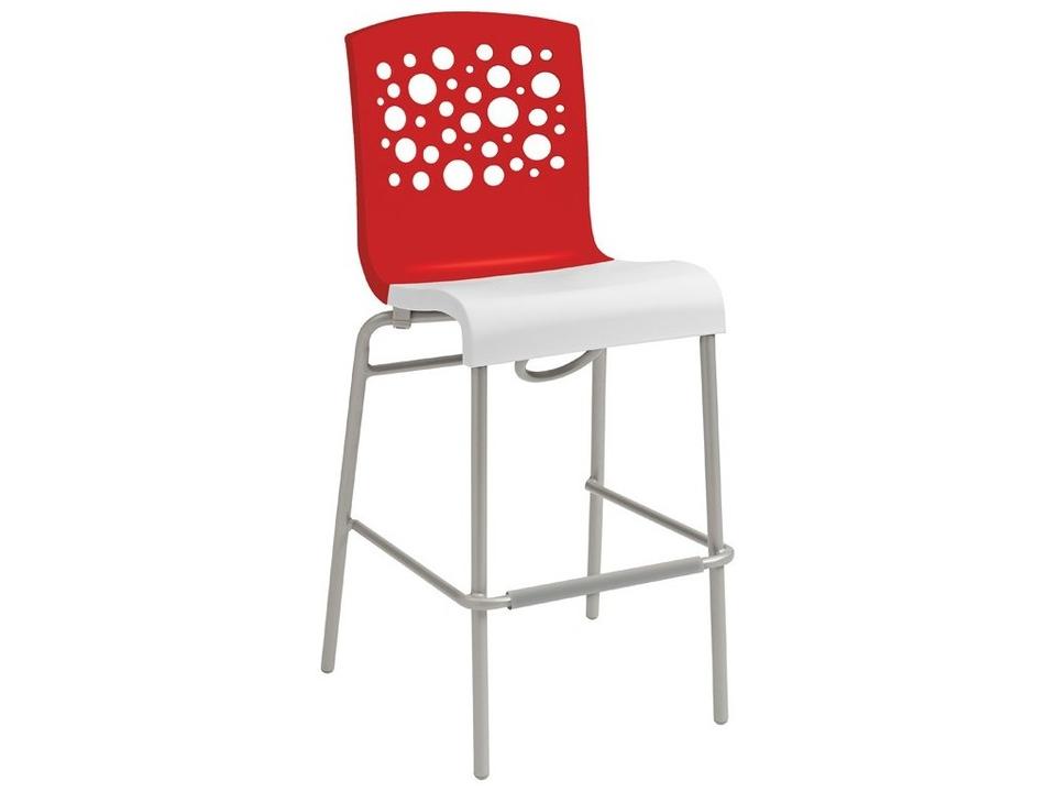 Tempo Aluminum Red/White Stacking Armless Outdoor Bar Stool