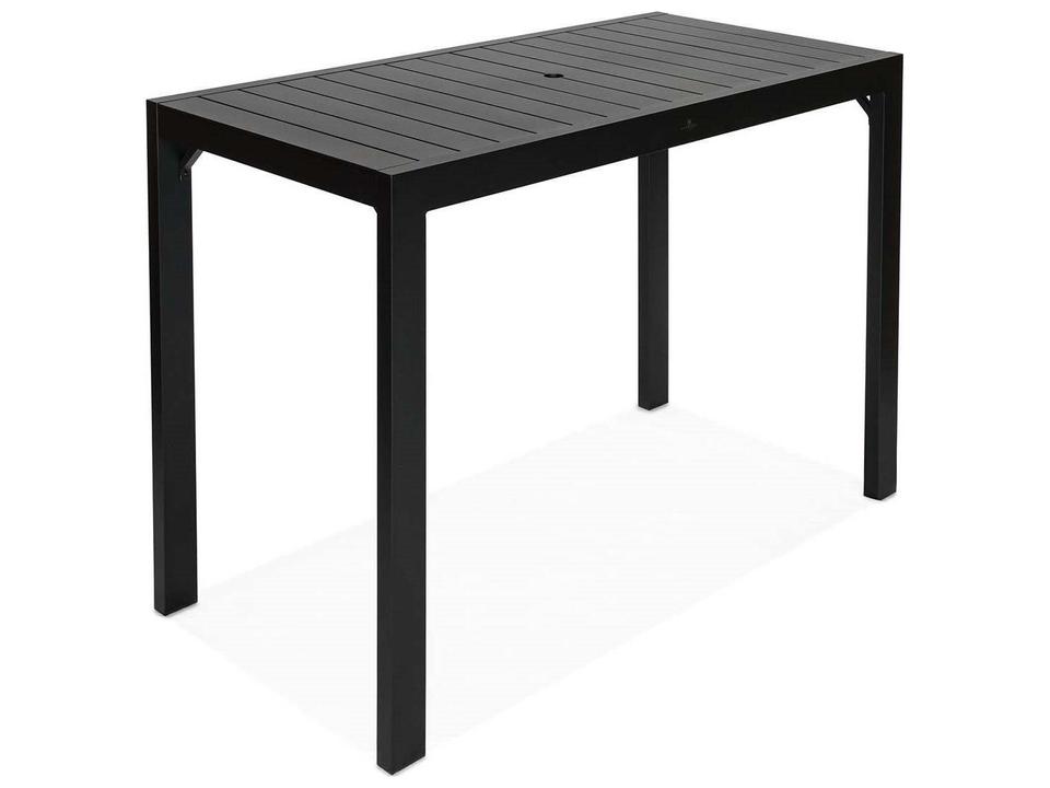 Classic Aluminum Black 63"W x 30"D Rectangular Bar Table with Umbrella Hole