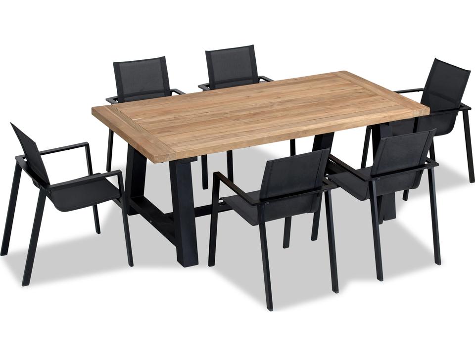 Lift Aluminum Sling 7 Piece Reclaimed Teak Outdoor Dining Set