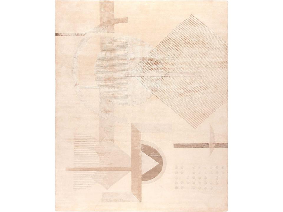 Coco Collection Geometric Hand Knotted Area Rug in Ivory and Grey