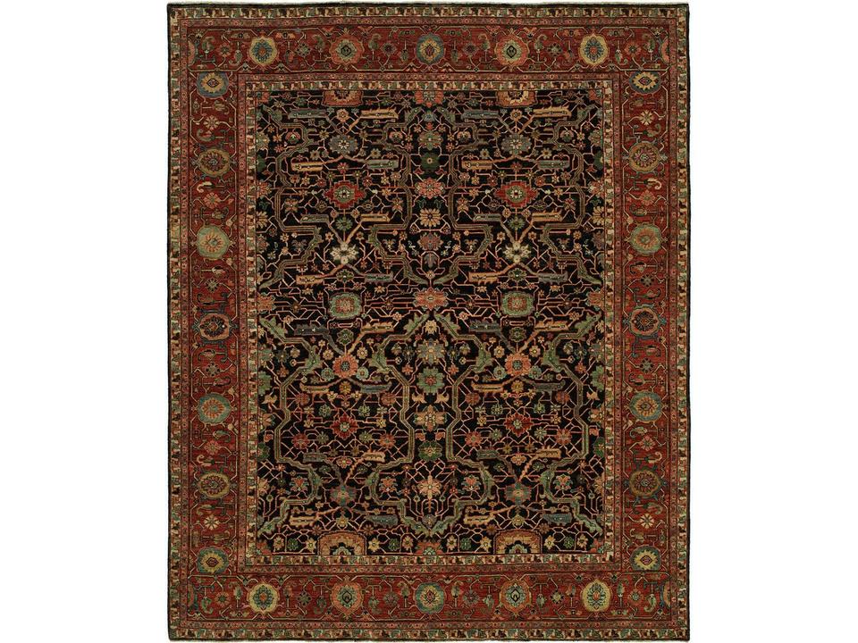 Antique Heriz Hand-Knotted Wool Area Rug in Blue Red