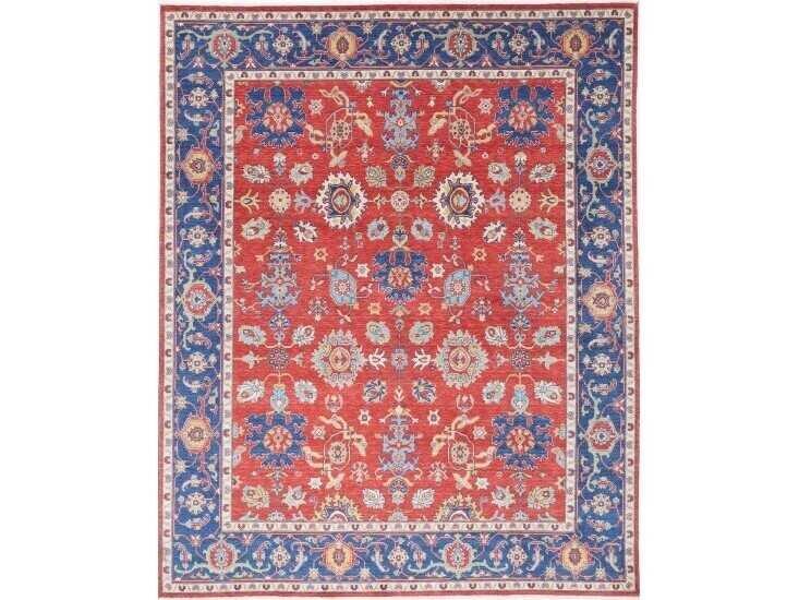 Traditional Wool Area Rug in Red and Navy