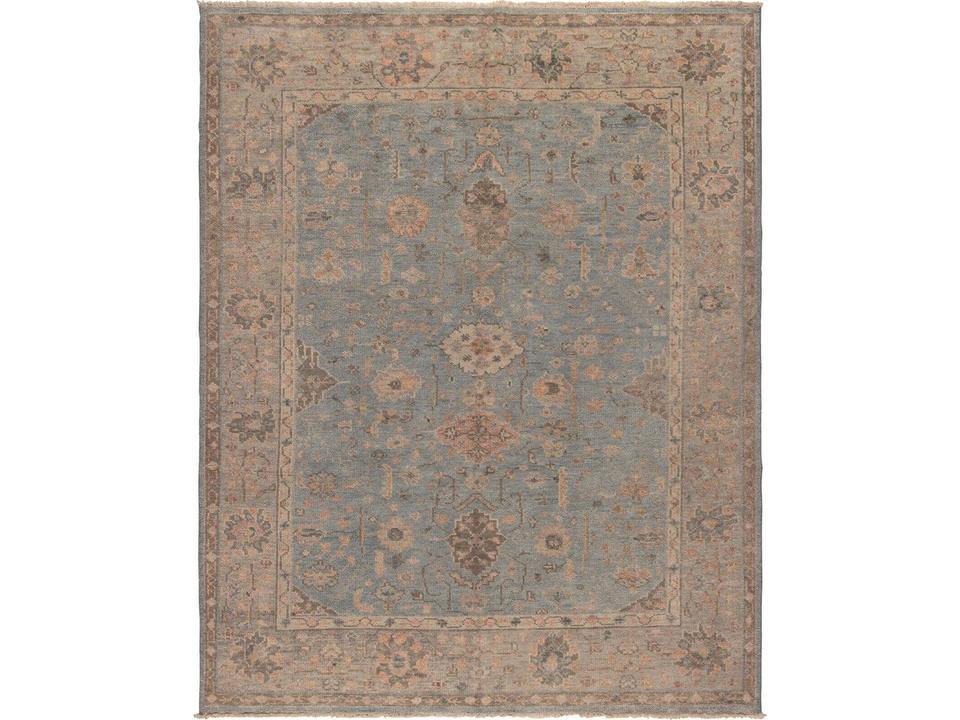 Chelsea Hand-Knotted Wool Area Rug in Light Blue and Silver