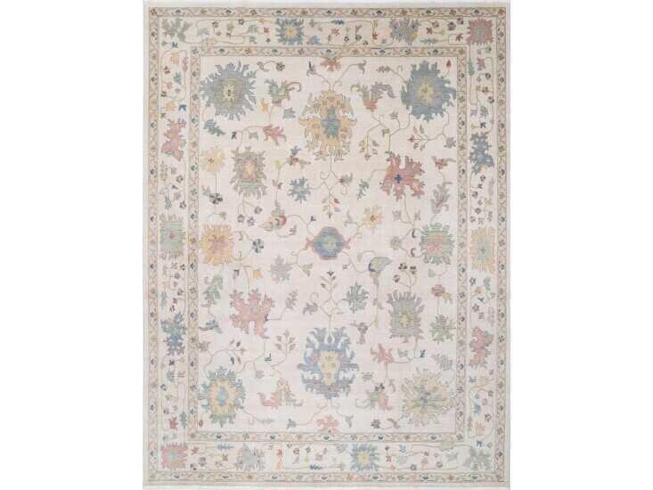 Hand-Knotted Wool Area Rug Ivory
