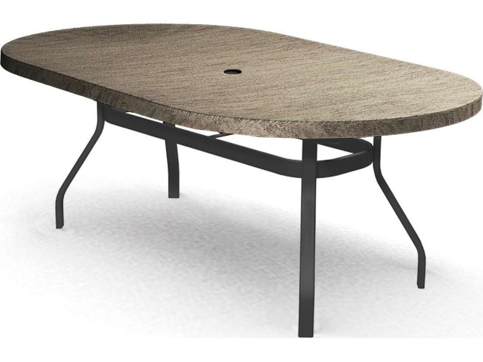 Slate Natural Series Aluminum 84"W x 44"D Oval Dining Table with Umbrella Hole
