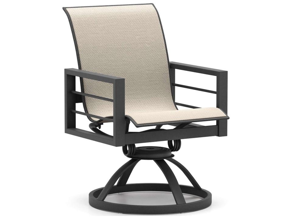 Sutton Sling Aluminum Low Back Swivel Rocker Dining Armchair