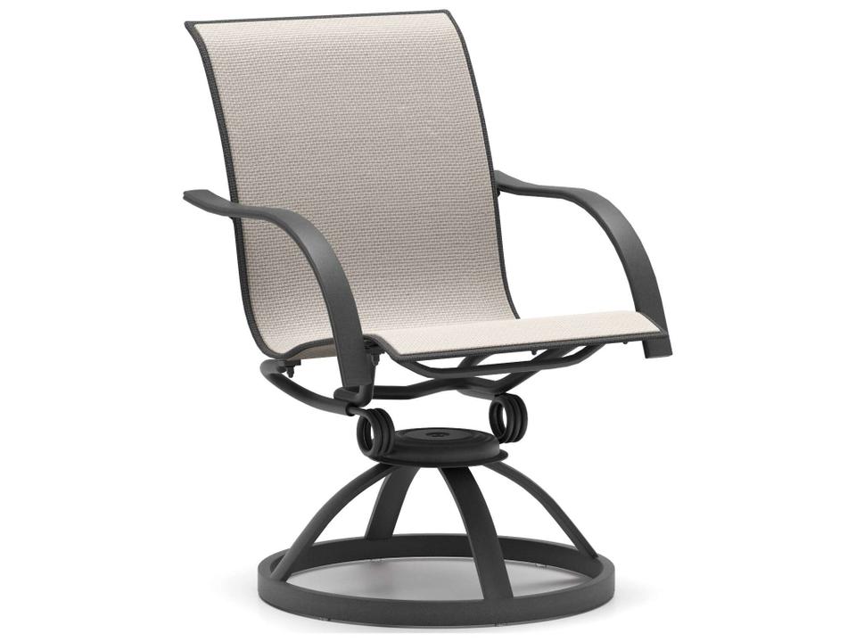 Stella Sling Aluminum Low Back Swivel Rocker Dining Armchair