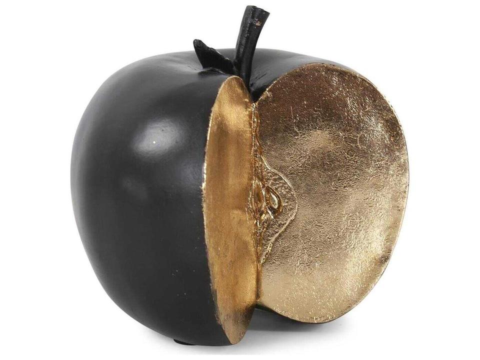 Gilded Apple Decorative Sculpture in Matte Black and Gold