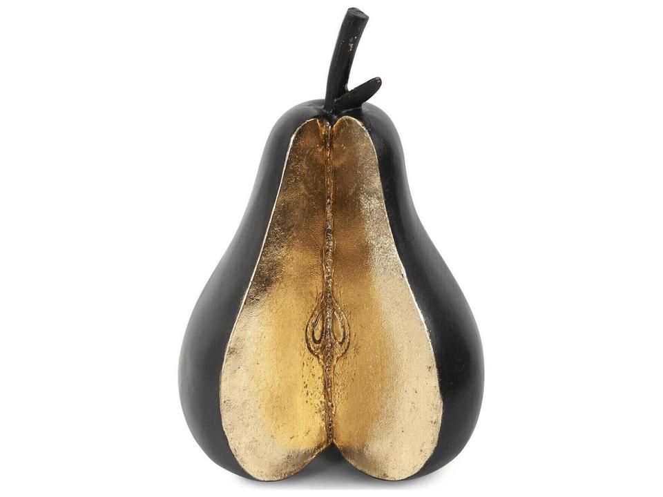 Gilded Pear Decorative Sculpture in Matte Black and Gold