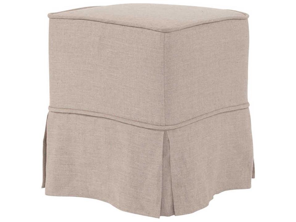 Universal Linen Slub Natural Beige Upholstered Cube Ottoman