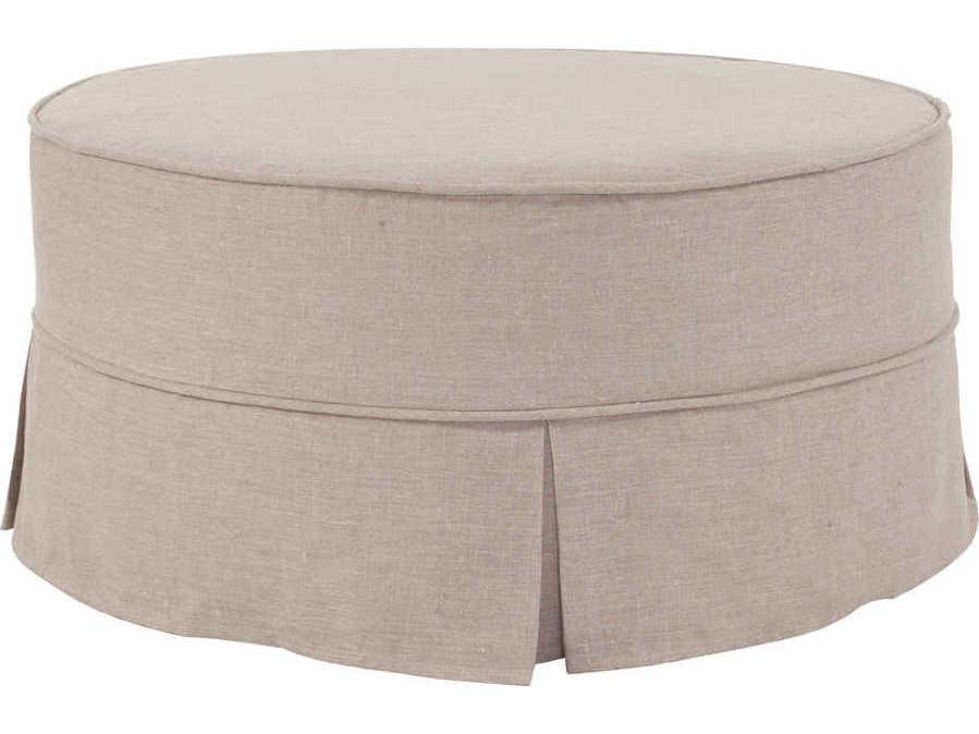 Universal Linen Slub Natural Beige Upholstered Round Ottoman