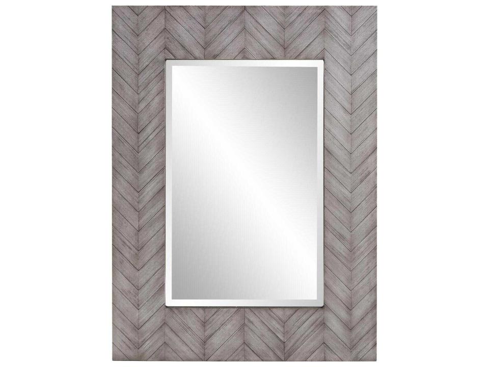 Cavalier Gray Rectangular Wall Mirror with Chevron Pattern