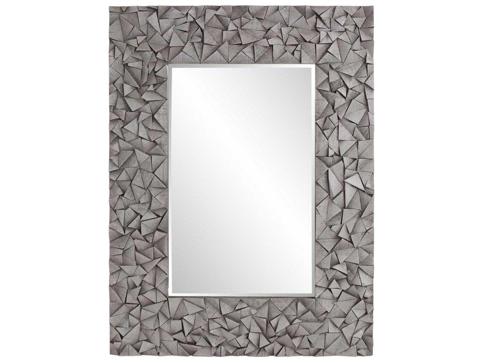 Pablo Rectangular Wall Mirror in Gray with Geometric Wood Frame
