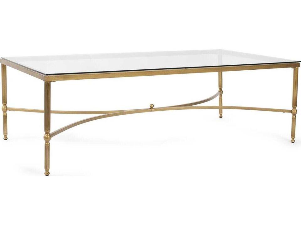 Bonnifait Rectangular Coffee Table in Antique Gold with Glass Top