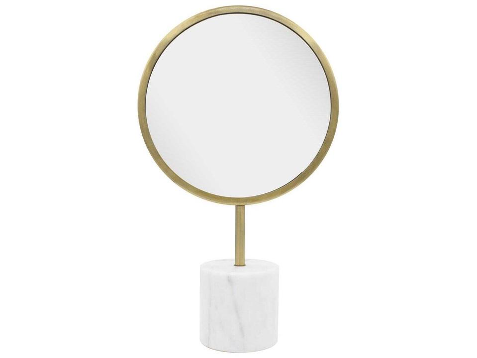 Bogna Round Table Top Mirror in Antique Brass and White Marble