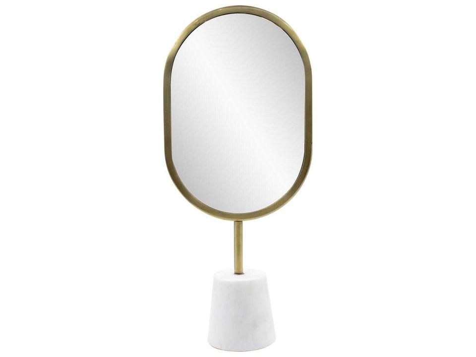 Bogna Oval Table Top Mirror with Brass Frame and White Marble Base