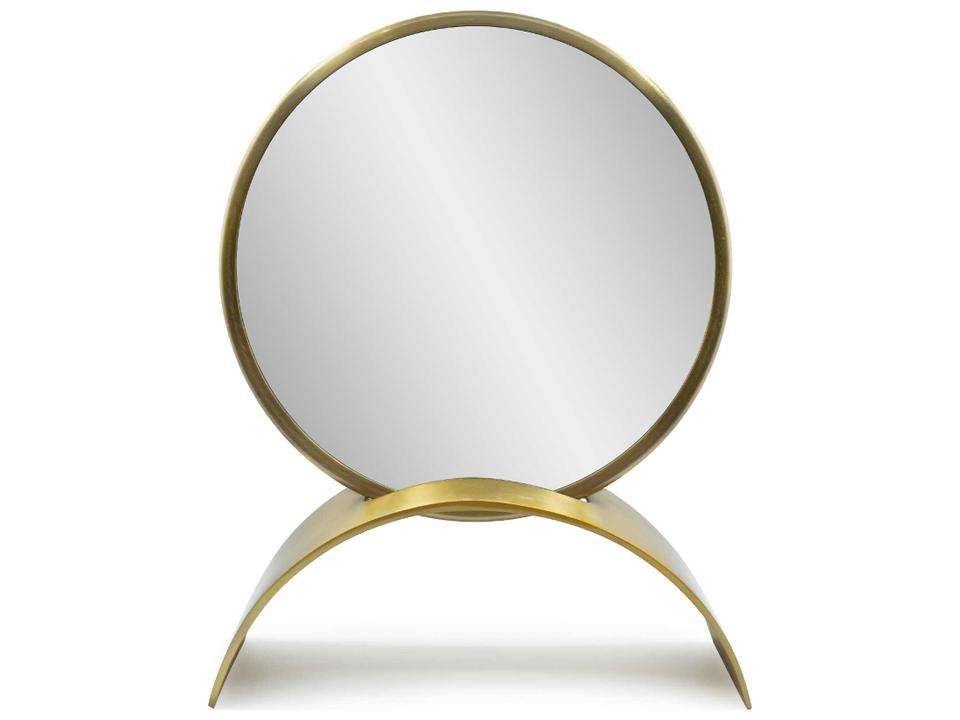 Maja Arched Round Table Top Mirror in Antique Brass