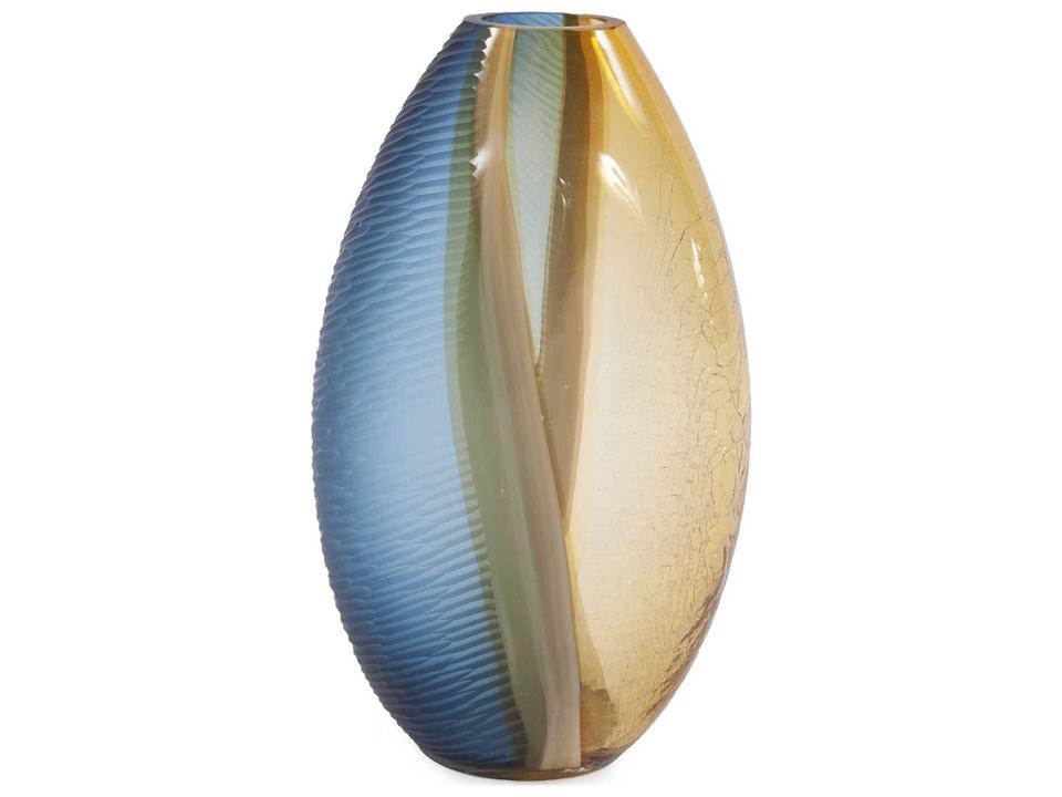 Mirina Hand Blown Blue Amber Glass Vase