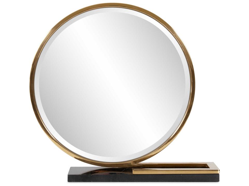 Gatsby Round Table Top Mirror in Black Gold with Marble Base